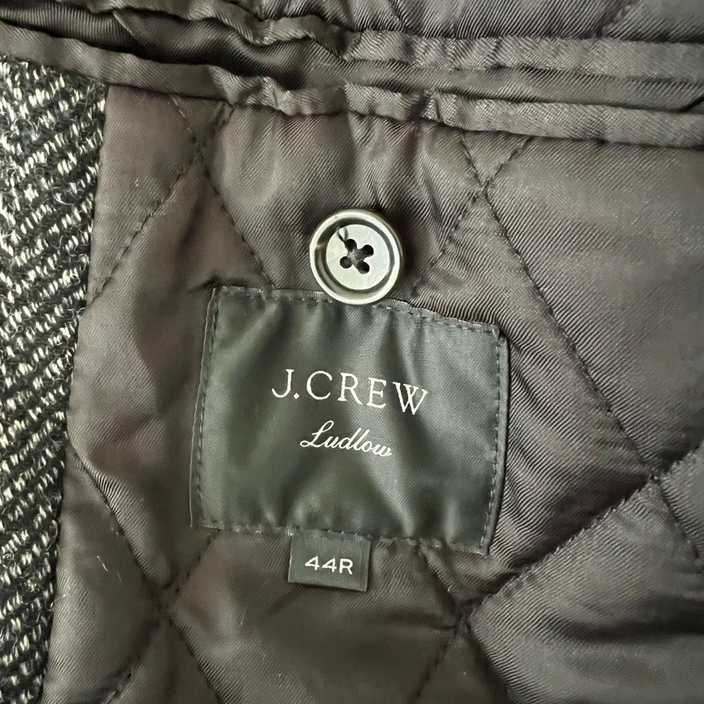 J CREW Ludlow Topcoat Herringbone Long Coat Wool Quilted Insulated Academia 44R‎